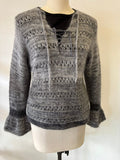 PURE SOFT MOHAIR LACE KNIT SWEATER WITH BELL SLEEVES IN GREY
