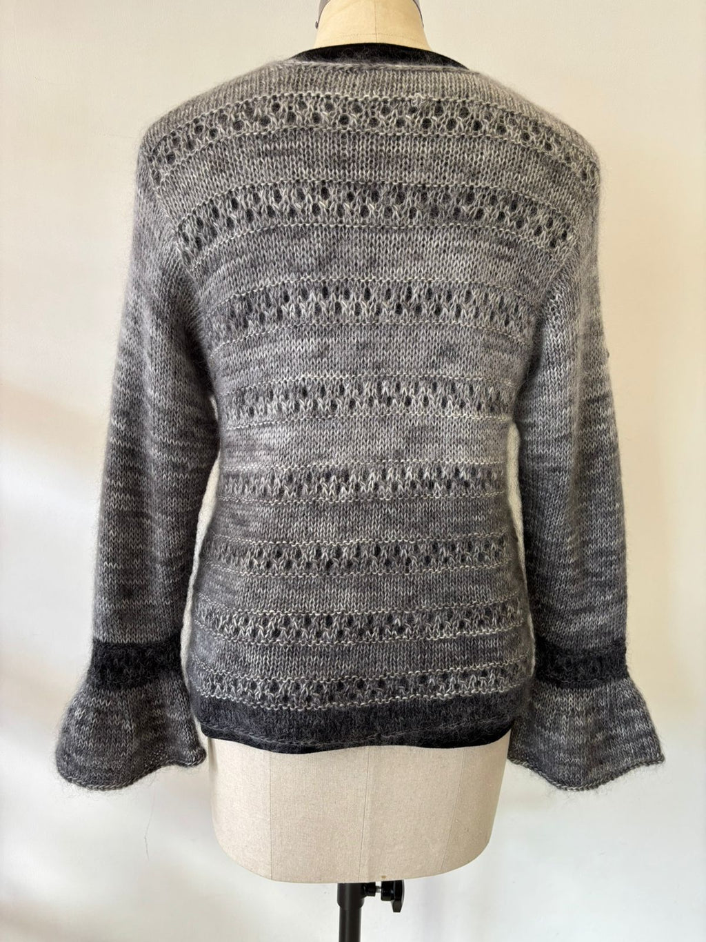 PURE SOFT MOHAIR LACE KNIT SWEATER WITH BELL SLEEVES IN GREY