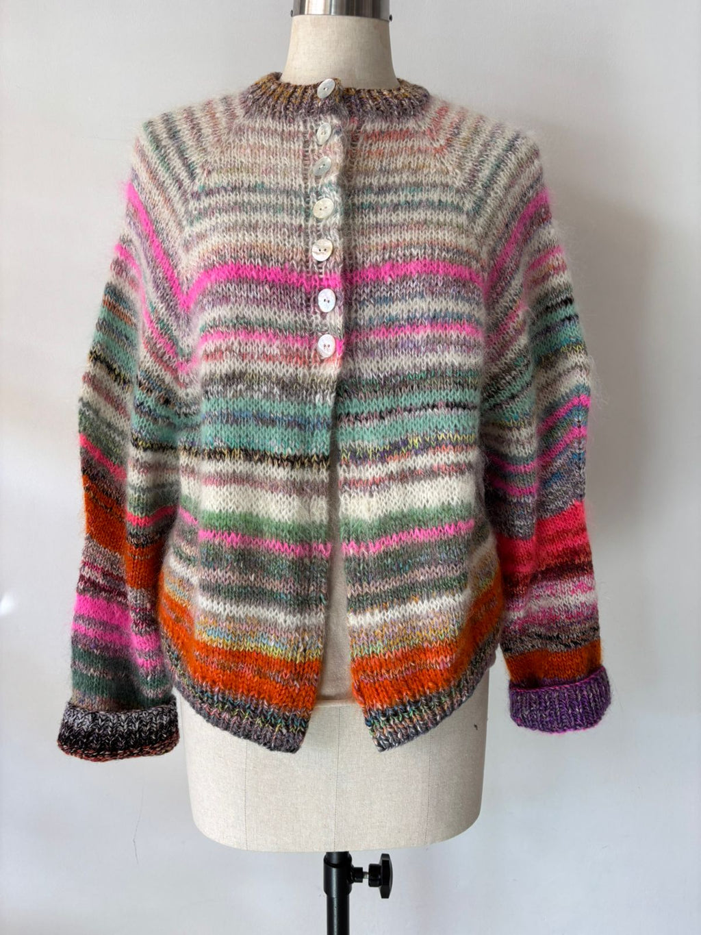 HAND KNIT MOHAIR CARDIGAN WITH BALLOON SLEEVES