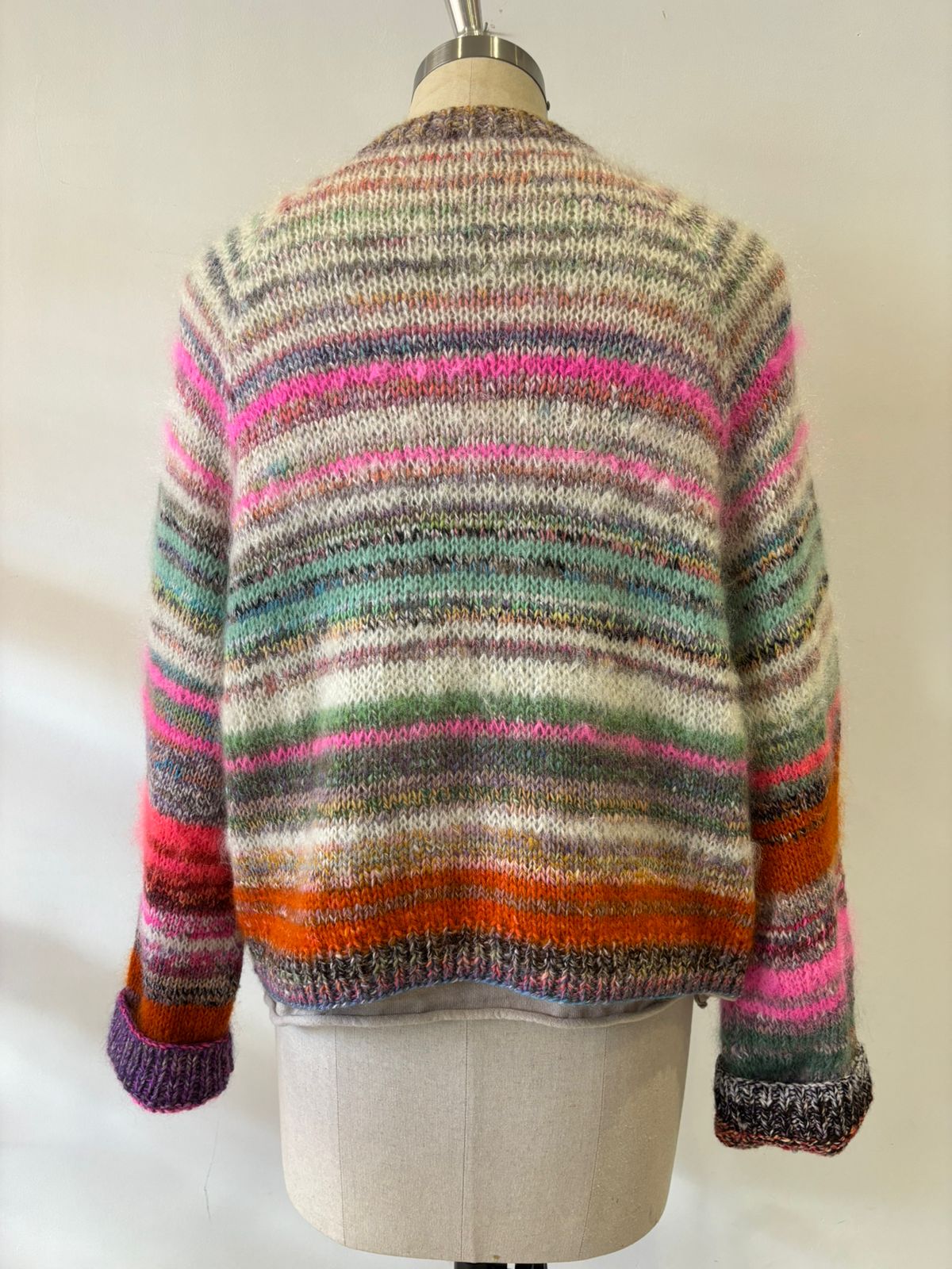 HAND KNIT MOHAIR CARDIGAN WITH BALLOON SLEEVES