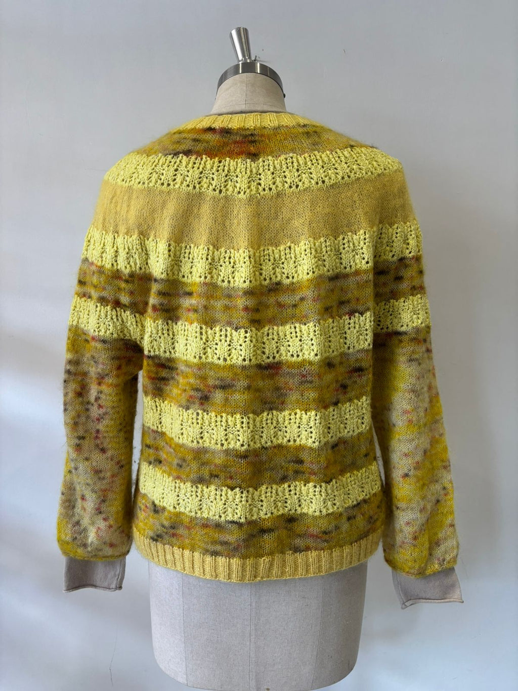 HAND KNIT SOFT MOHAIR/MERINO WOOL SWEATER WITH  BALOON SLEEVES IN YELLOW