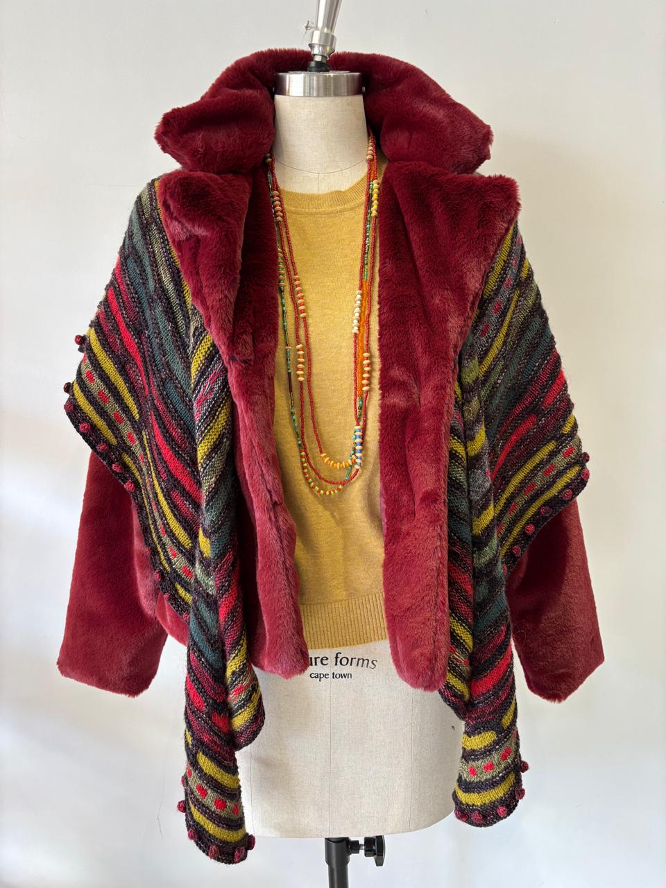 HAND KNIT MARINO/MOHAIR SHAWL IN BROWN BRICK WINTER WARM COLOURS