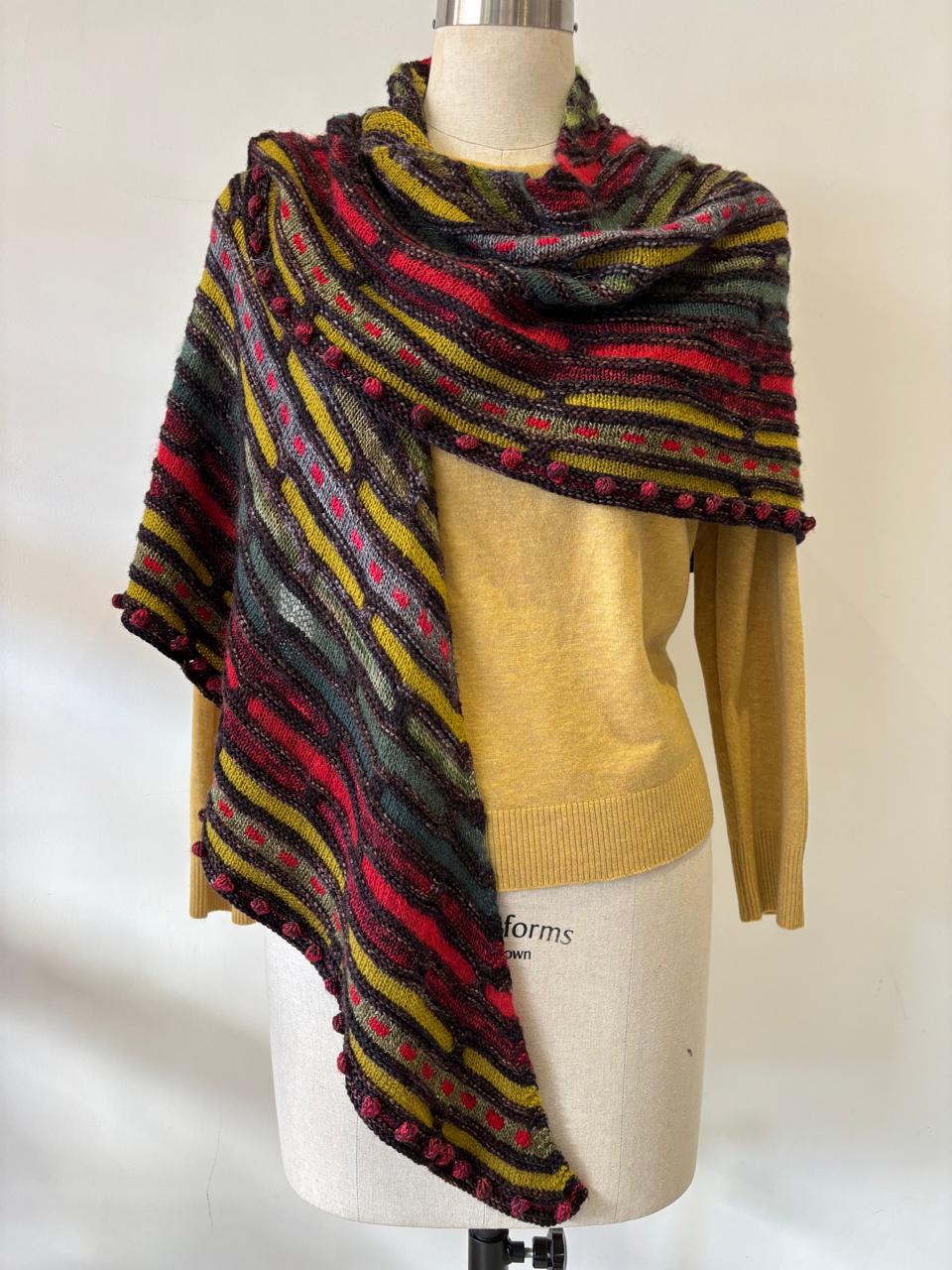 HAND KNIT MARINO/MOHAIR SHAWL IN BROWN BRICK WINTER WARM COLOURS