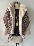 HAND KNIT MARINO WOOL BASKET WEAVE SHAWL IN PINK GREY & CREAM