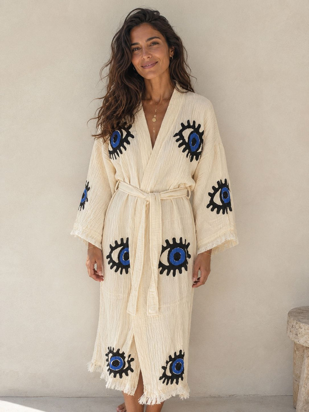TURKISH PESHTEMAL COTTON GOWN IN EVIL EYE