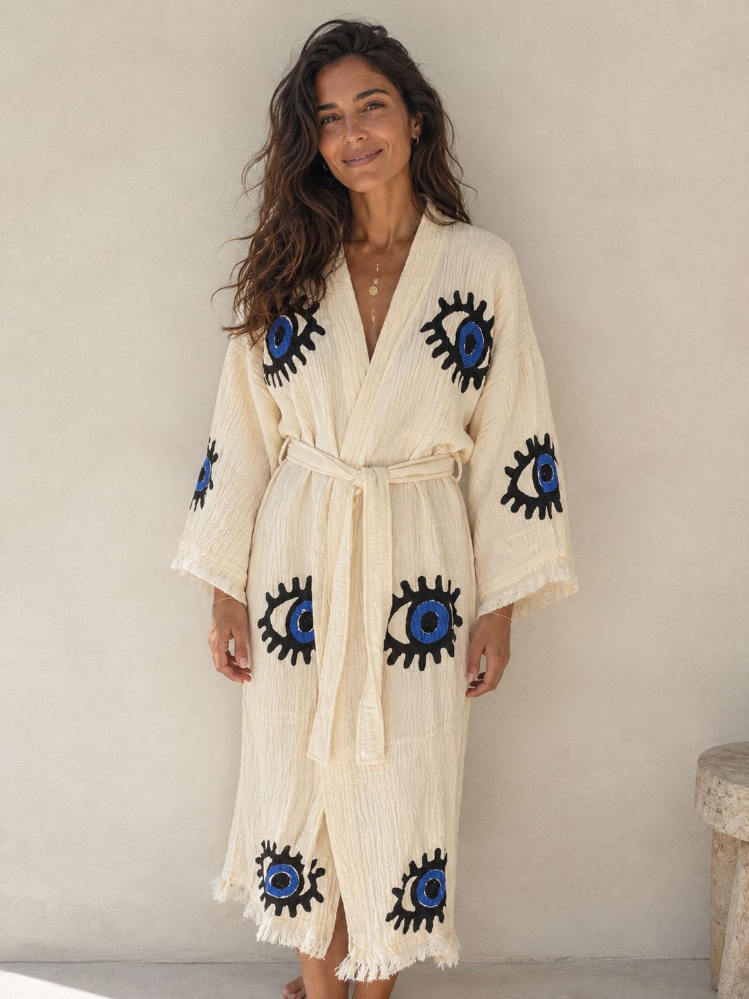 TURKISH PESHTEMAL COTTON GOWN IN EVIL EYE