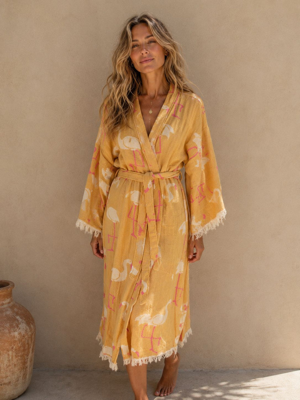 TURKISH PESHTEMAL COTTON GOWN IN FLAMIGO SUNSET
