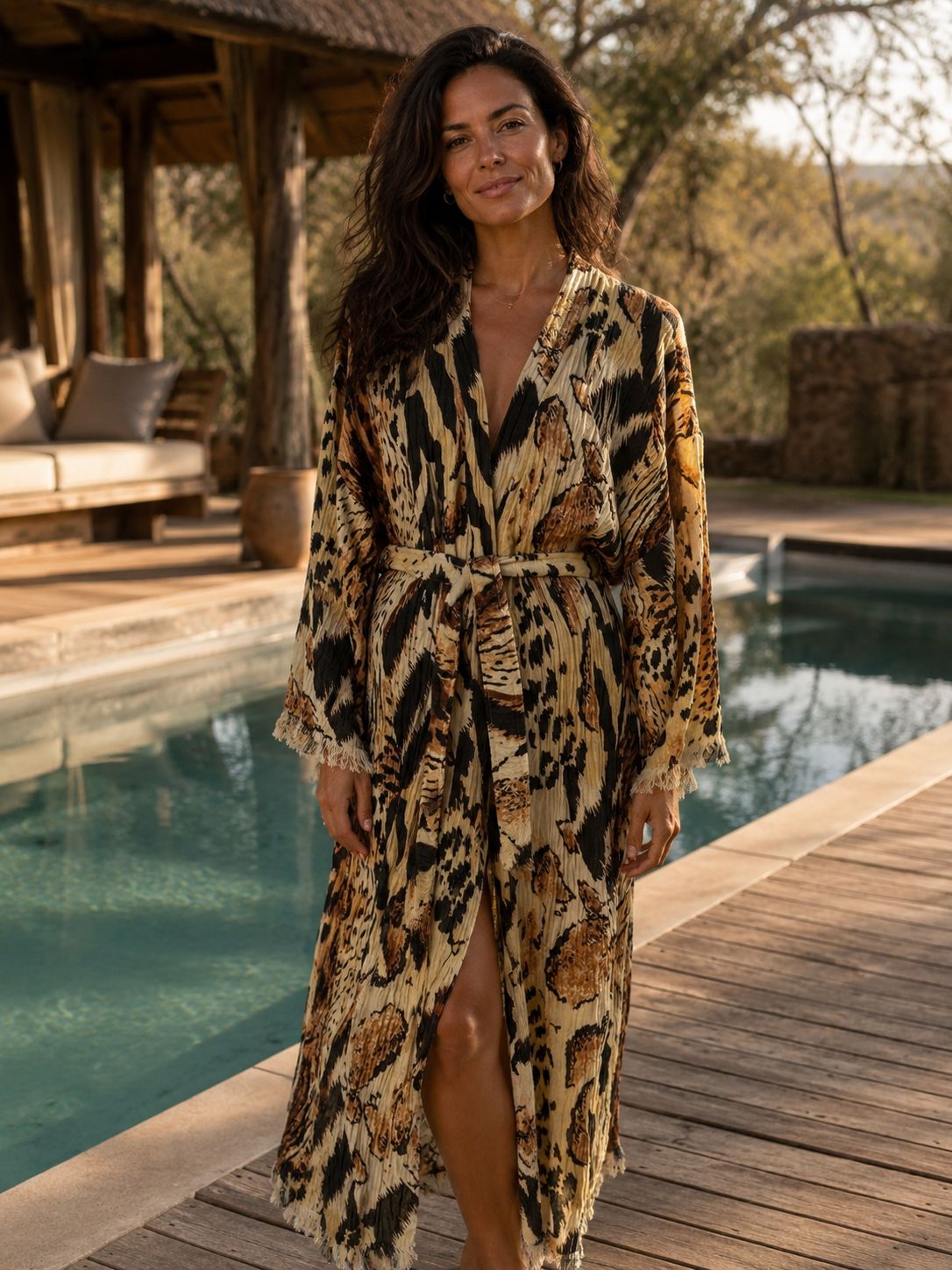 TURKISH PESHTEMAL COTTON GOWN IN ANIMAL PRINT