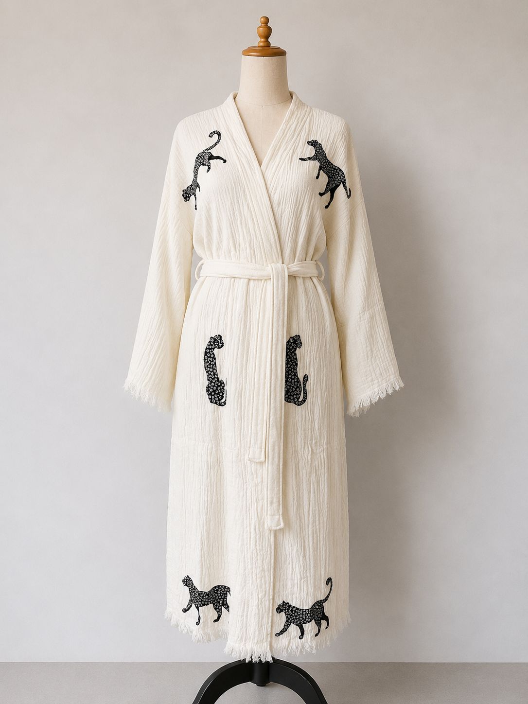 TURKISH PESHTEMAL COTTON GOWN IN BLACK LEOPARD BLUE EYES