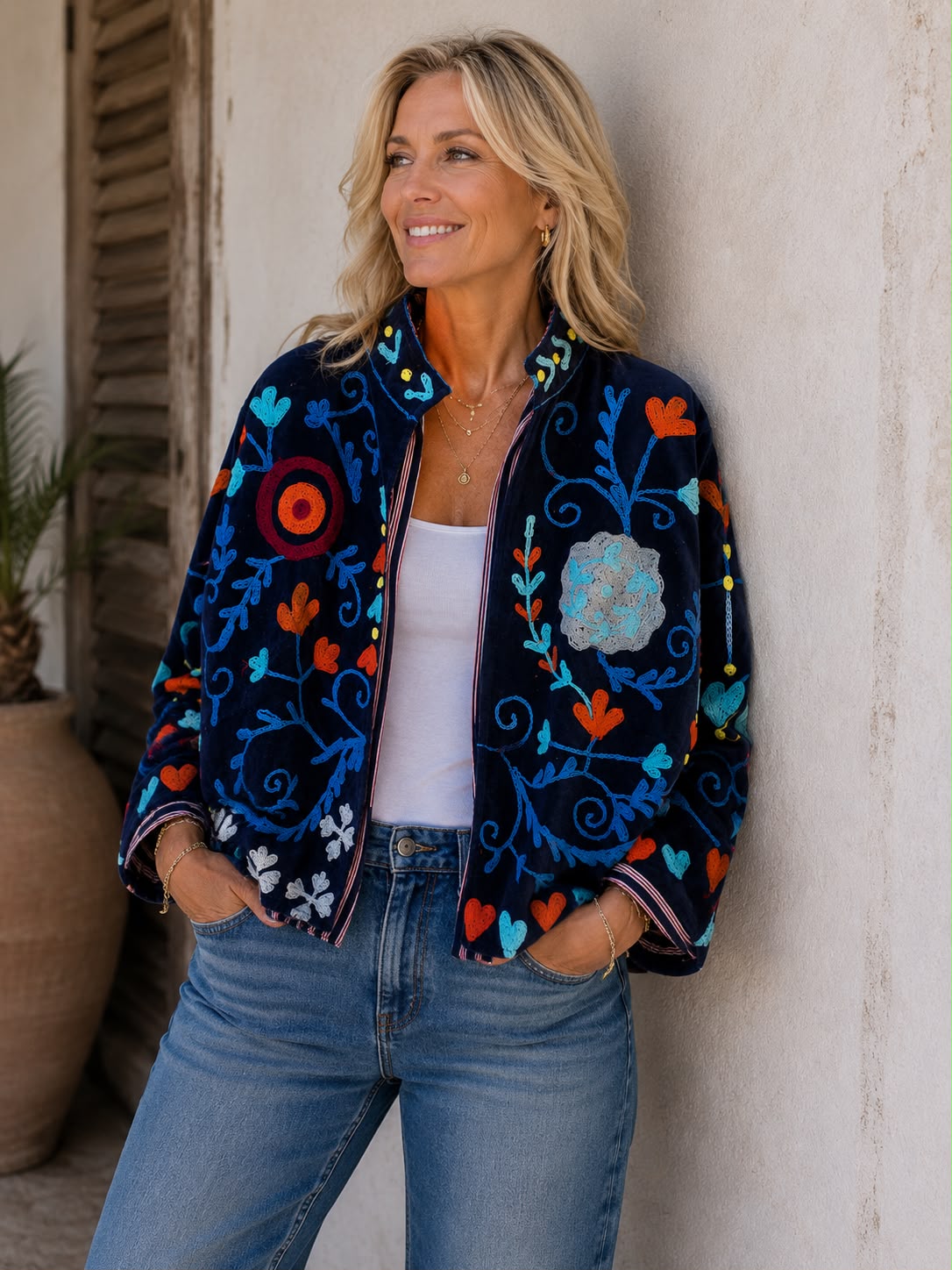 Suzani Jacket In Royal Blue Hearts & Spades