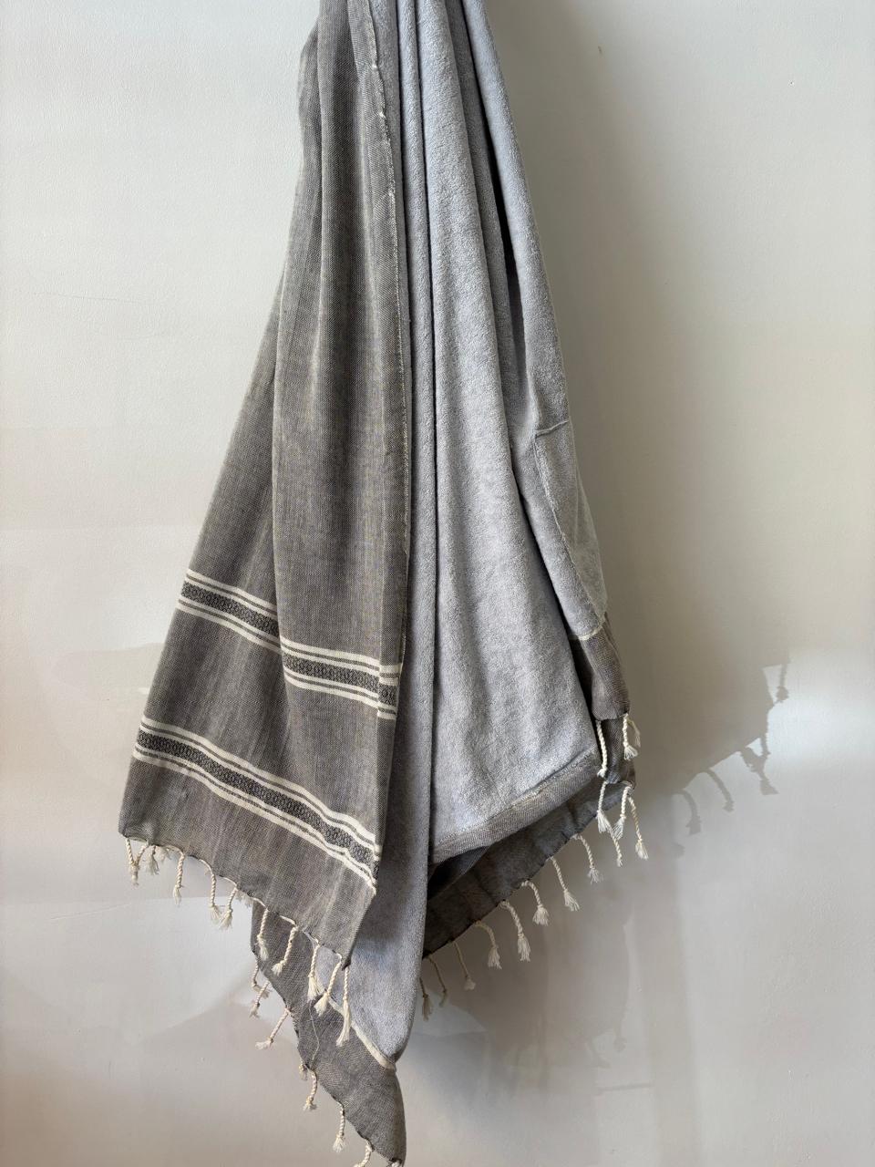 HANDWOVEN KIKOY TOWEL IN GREY ON GREY
