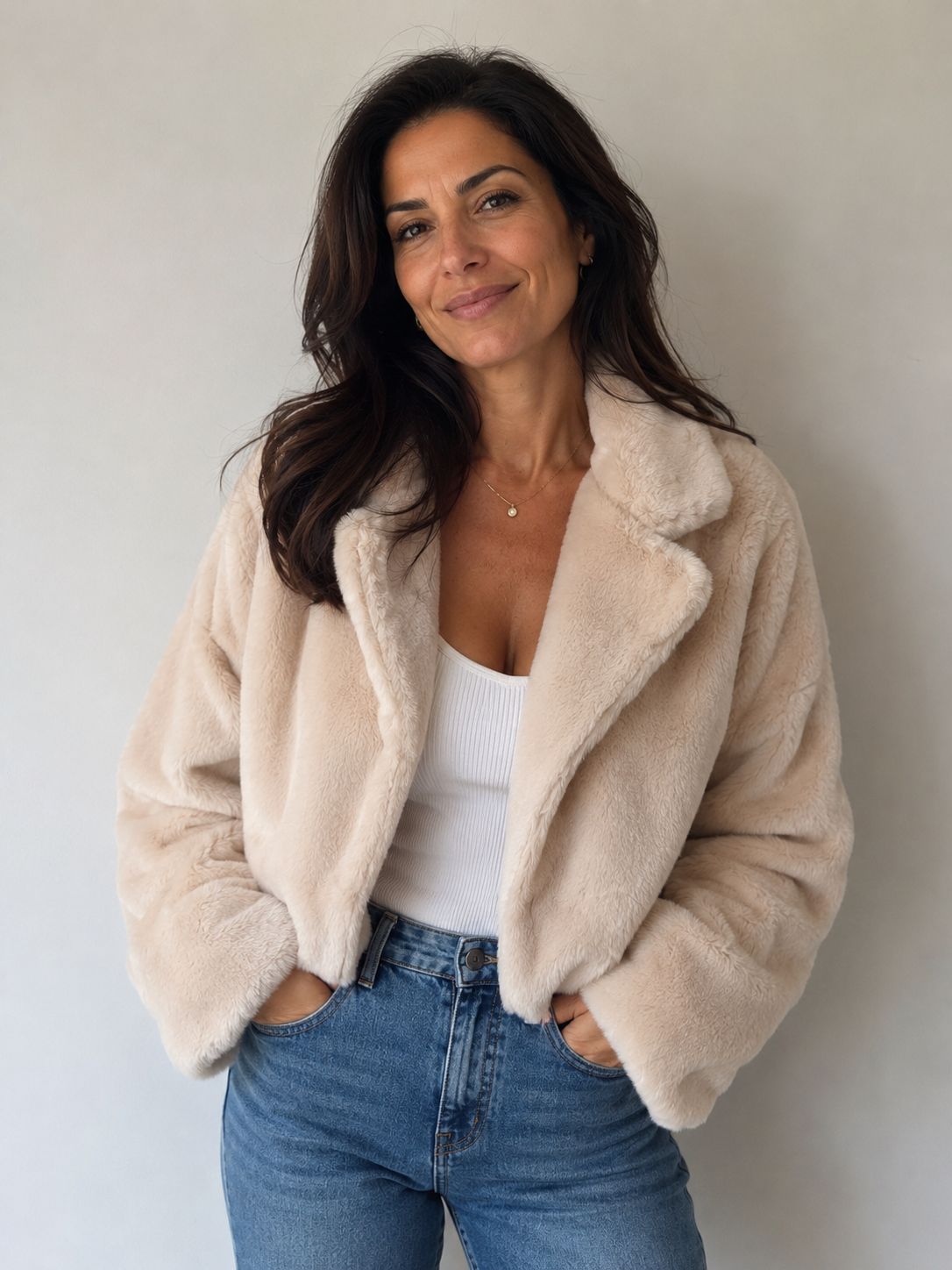 CREAM FAUX FUR SHORT JACKET