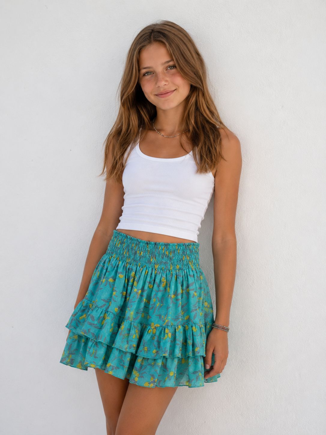 RHA-RHA MINI SKIRT IN TEAL LEMONS