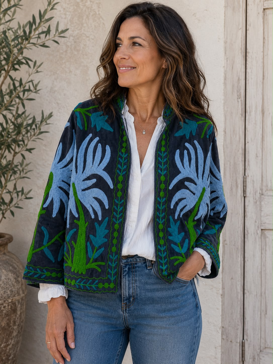 SUZANI JACKET BLUE PALM